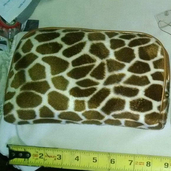 Vintage 2 Pcs Giraffe Animal Print Fury Fashion Fun Sexy Cosmetic Makeup Bags - Picture 11 of 13